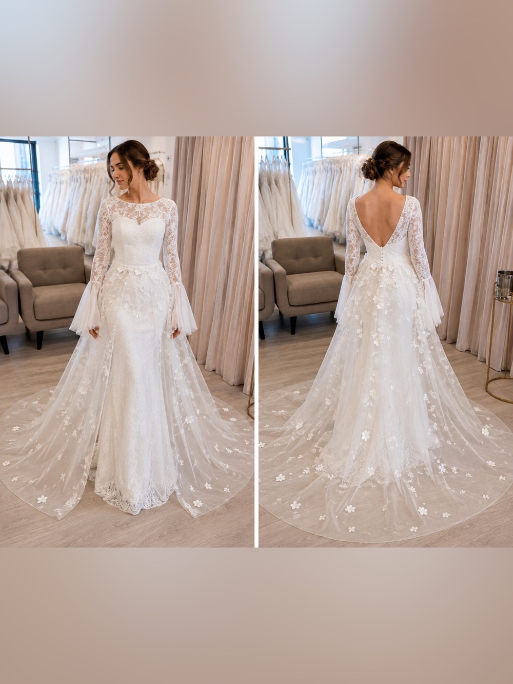 Detachable Cathedral Bridal Overskirt for wedding dress floral